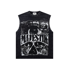 Majestik Vintage Collage Skull Rivet Sleeveless Tank Top
