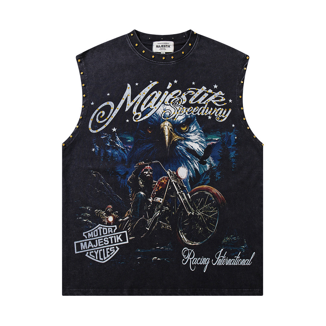 Majestik Eagle Motorcycle Graphic Rivet Sleeveless Tank Top