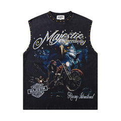 Majestik Eagle Motorcycle Graphic Rivet Sleeveless Tank Top