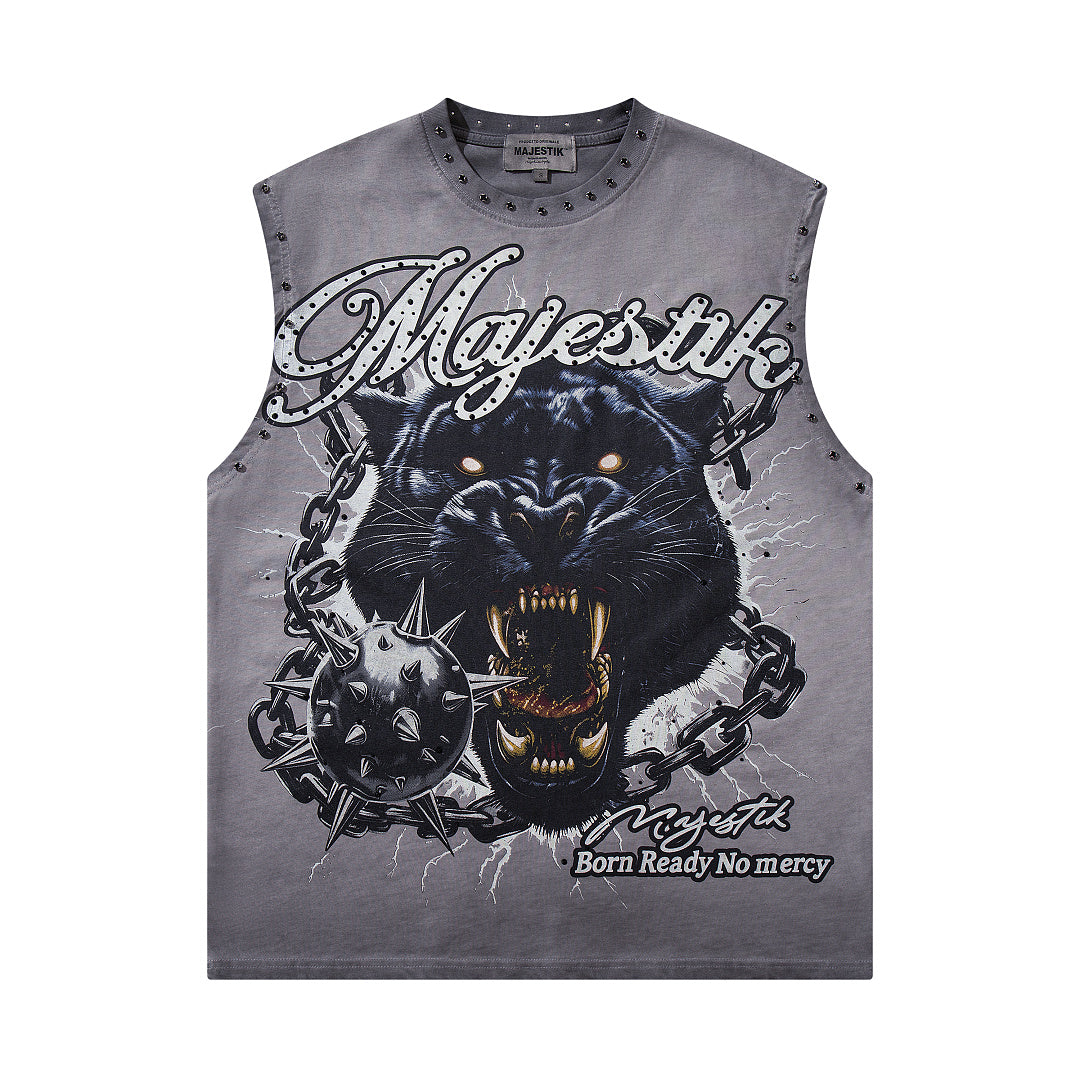 Majestik Black Panther Rivet Washed Sleeveless Tank Top