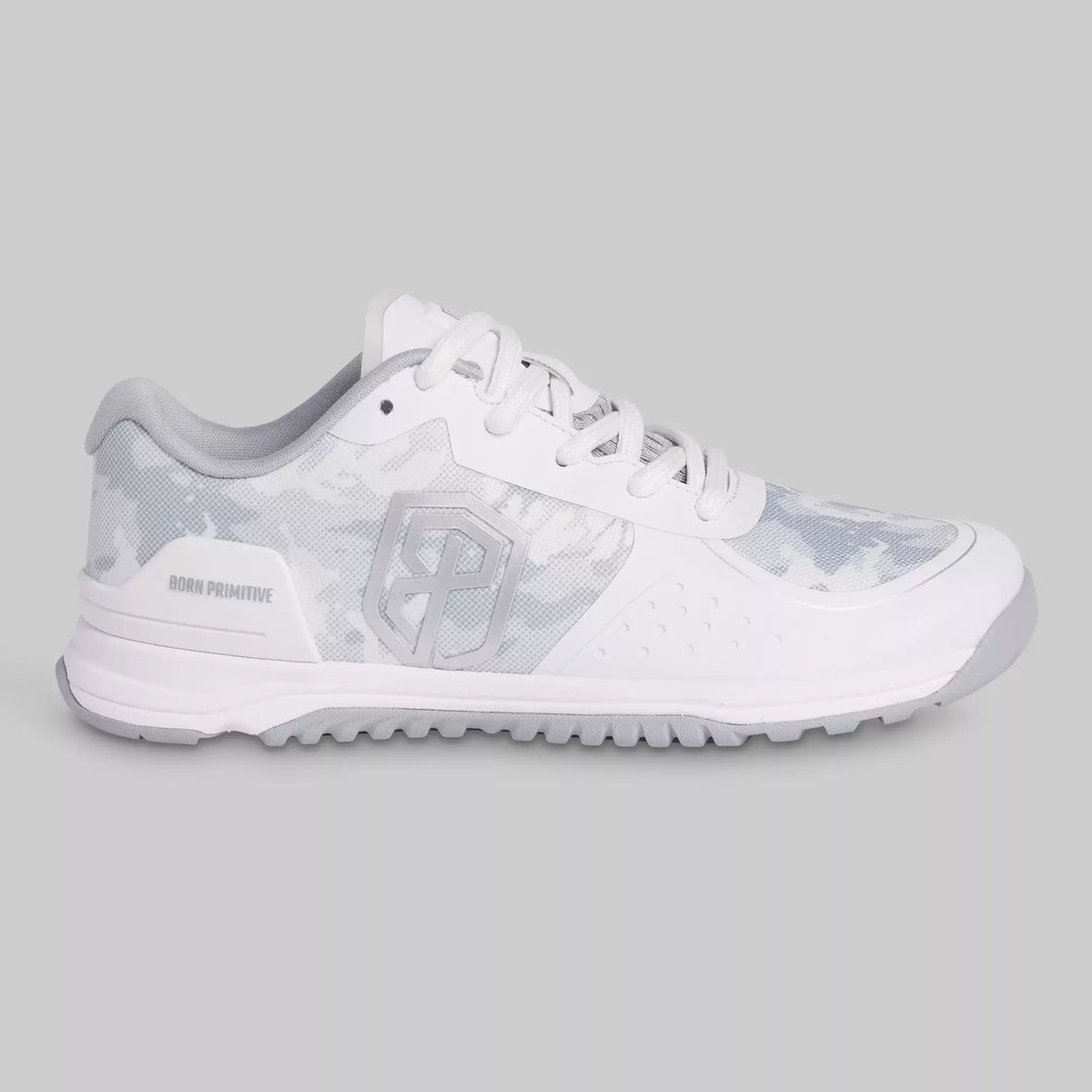 B. P Savage White Grey Camo Training Shoes