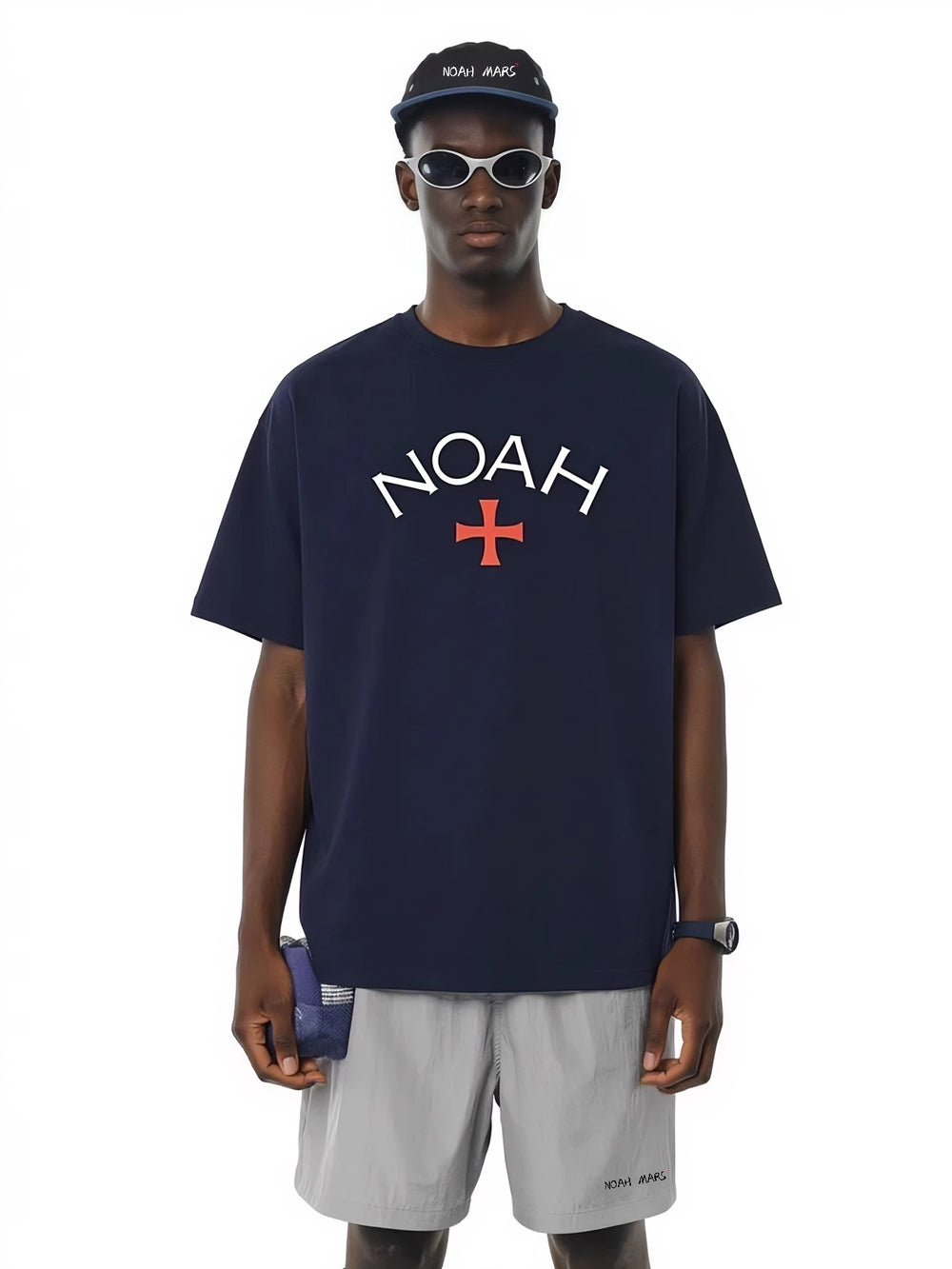 NOAH MARS初代藏青宝蓝色十字架潮牌宽松休息简约街头潮流短袖T恤