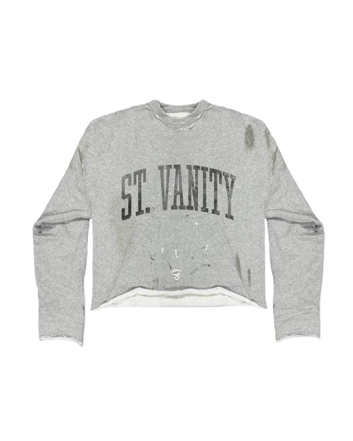 Saint Vanity Black Badgers Distressed Crewneck Grey