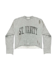 Saint Vanity Black Badgers Distressed Crewneck Grey