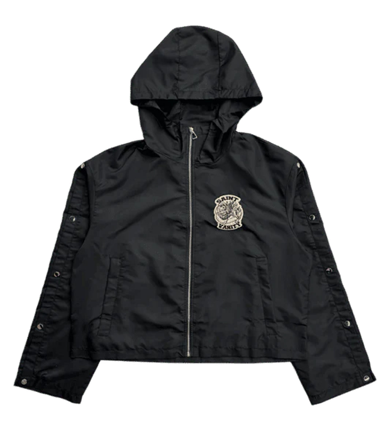 Saint Vanity Nylon Long Sleeve Zip Up Hoodie Black