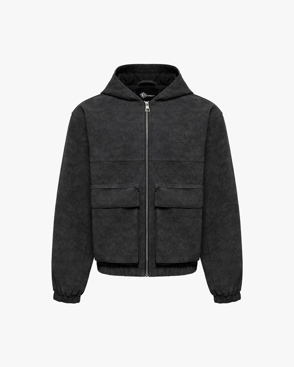 SCRIPT LOGO LEATHER JACKET TAR BLACK