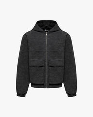 SCRIPT LOGO LEATHER JACKET TAR BLACK