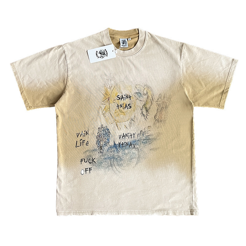 Saint Vanity Sketch Art Graffiti Tee - Washed Beige