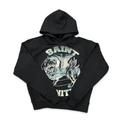 Saint Vanity Retro Faded Griffin‑Print Black Cropped Oversized Hoodie