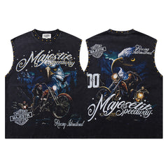 Majestik Eagle Motorcycle Graphic Rivet Sleeveless Tank Top