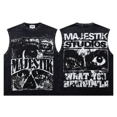 Majestik Vintage Collage Skull Rivet Sleeveless Tank Top