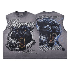 Majestik Black Panther Rivet Washed Sleeveless Tank Top