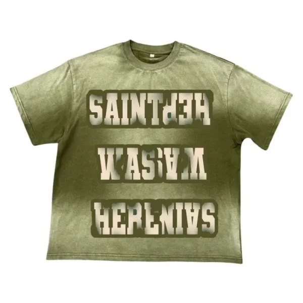 Saint Herenias Warped Letter Retro Olive Green Oversized Tee