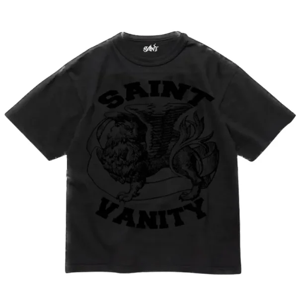 Saint Vanity Griffin Graphic Tee - Tonal Black Oversized Fit