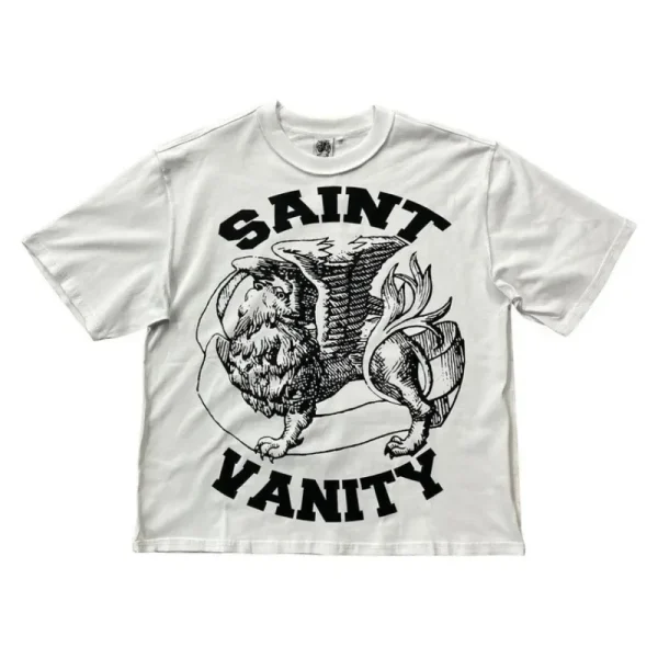 Saint Vanity Retro Griffin Black‑Print White Boxy Short Oversized Tee