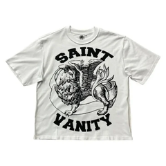 Saint Vanity Retro Griffin Black‑Print White Boxy Short Oversized Tee