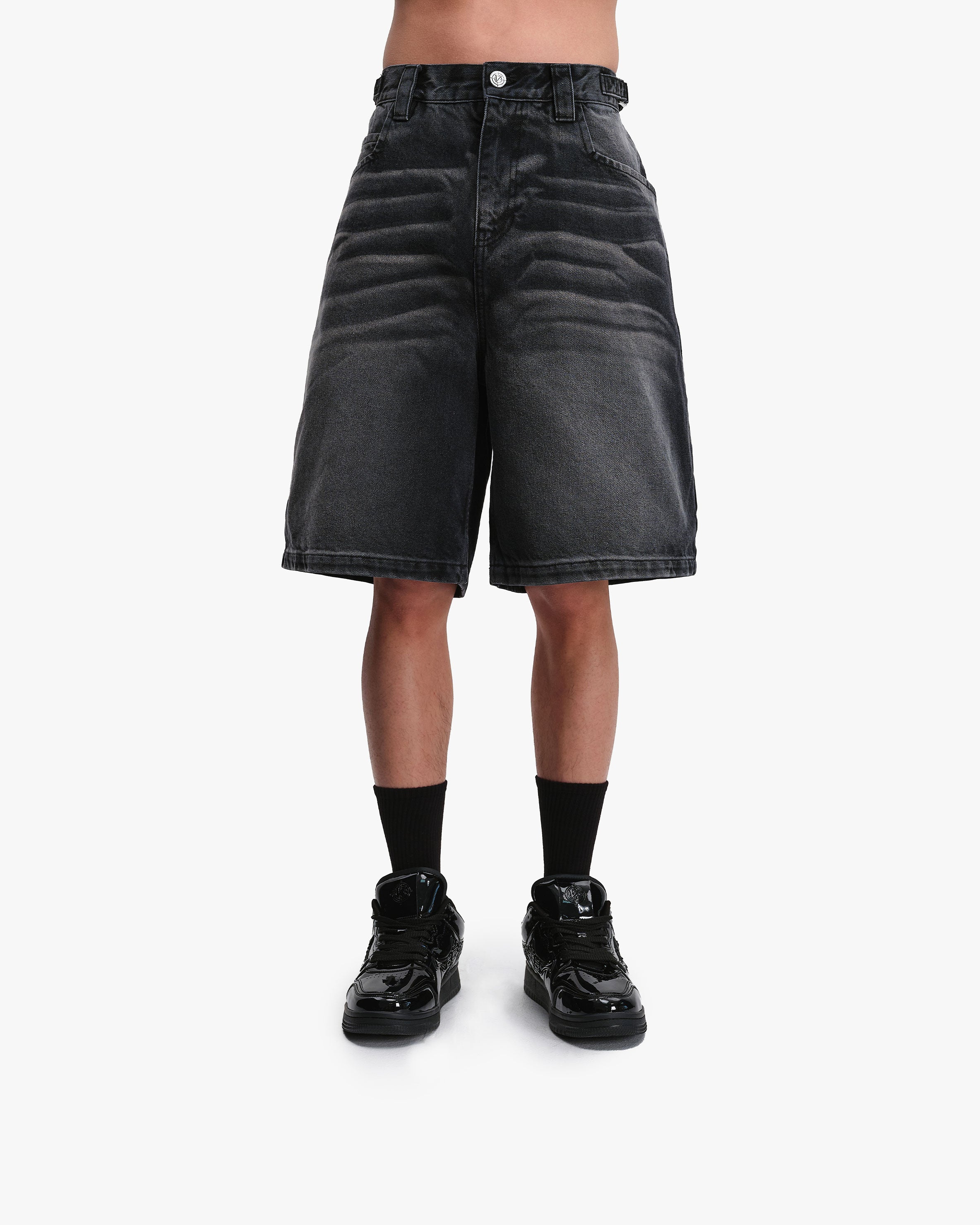 FADED BLACK DENIM JORTS